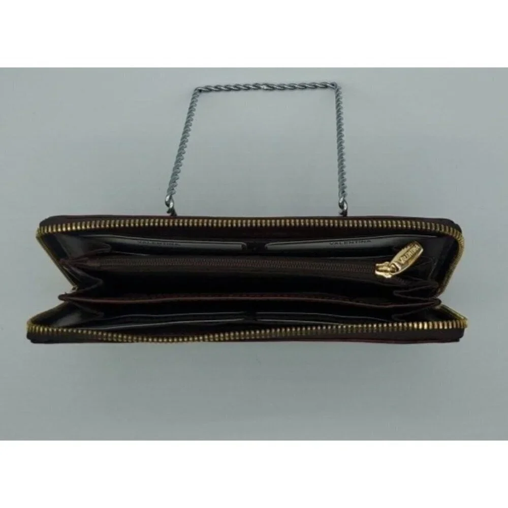 Valentina Genuine Embossed Floral Pattern Design Dark Red Leather Wallet Italy